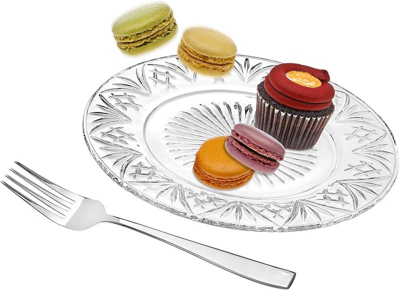 Godinger Dublin Dessert Plates and Forks Appetizer  Salad Plates with Utensils  Set of Four  Clear Crystal 7in - Image 2