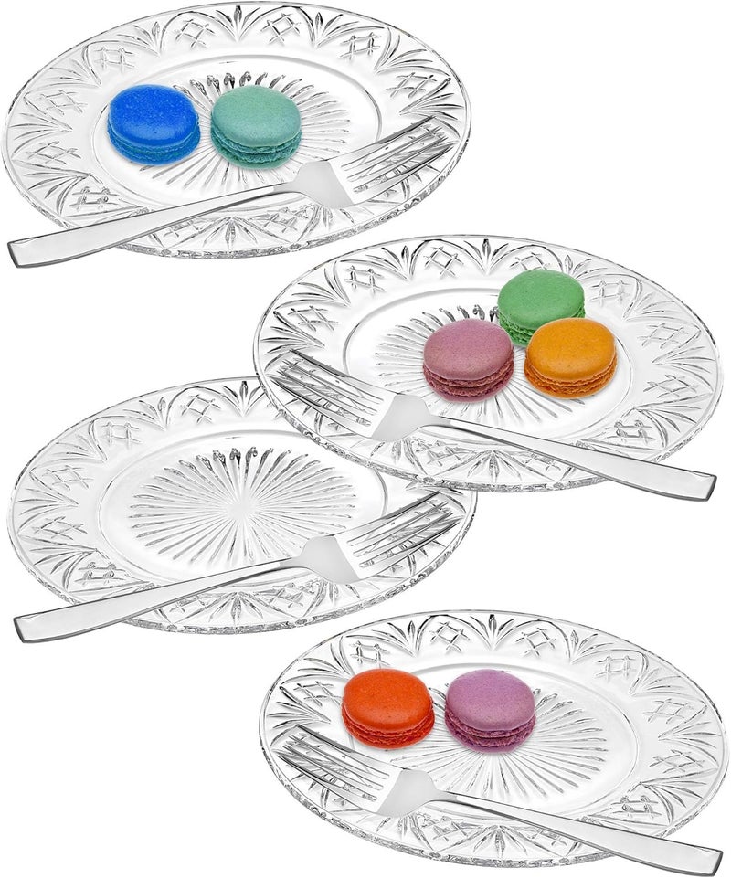 Godinger Dublin Dessert Plates and Forks Appetizer  Salad Plates with Utensils  Set of Four  Clear Crystal 7in - Image 1