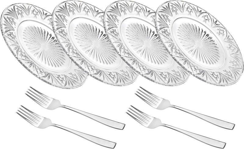 Godinger Dublin Dessert Plates and Forks Appetizer  Salad Plates with Utensils  Set of Four  Clear Crystal 7in - Image 3