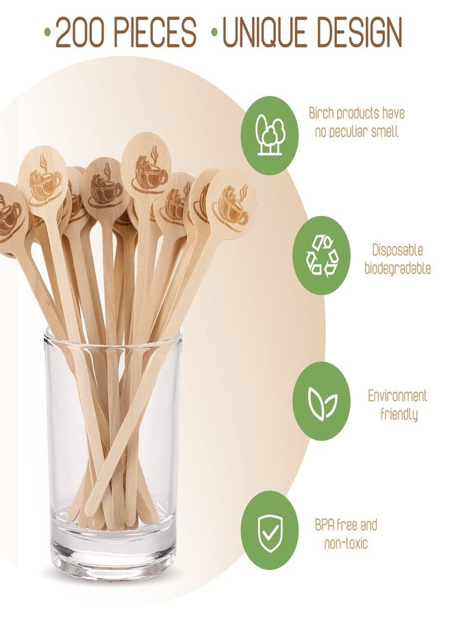 Rtteri 200 Pcs 6 Inch Wooden Coffee Stirrers with Round Ends Coffee Mixer Stick Disposable Drink Stirrers Wood Swizzle Drink Sticks for Beverage Milk Cocktail Tea - Image 3