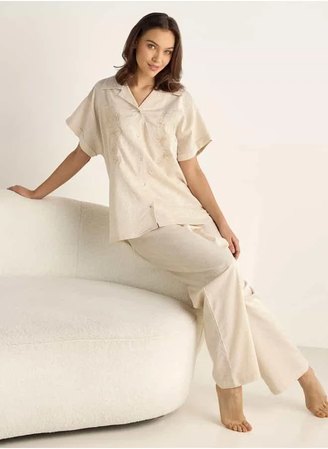 فاف Printed Dobby Shirt and Pyjama Set