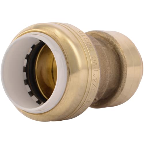 SharkBite 3/4 Inch CTS x 3/4 Inch PVC Transition Coupling, Push to Connect Brass Plumbing Fitting, PEX Pipe, Copper, CPVC, PE-RT, HDPE, UIP4016A - Image 1