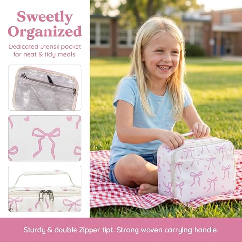 LOIDOU Insulated Lunch Bag for Kids Girls, Cute Bow Insulated Lunch Box Bag for Toddler, Womens Small Lunch Tote, Lunch Box Containers for School Work Picnic, Pink - Image 5