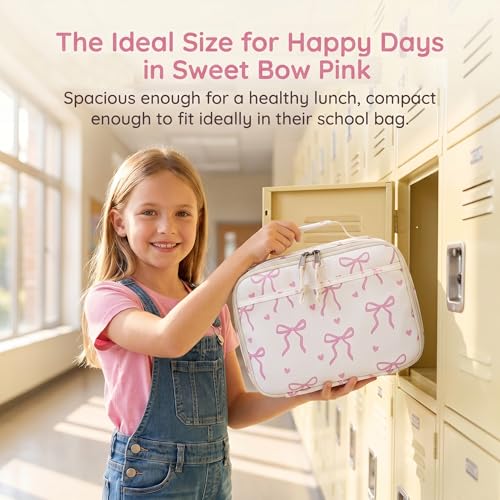 LOIDOU Insulated Lunch Bag for Kids Girls, Cute Bow Insulated Lunch Box Bag for Toddler, Womens Small Lunch Tote, Lunch Box Containers for School Work Picnic, Pink - Image 3