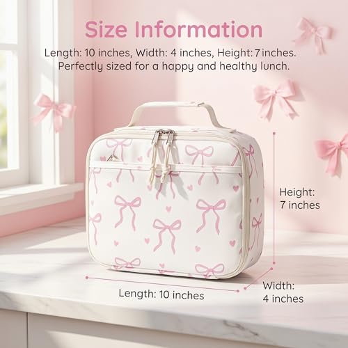 LOIDOU Insulated Lunch Bag for Kids Girls, Cute Bow Insulated Lunch Box Bag for Toddler, Womens Small Lunch Tote, Lunch Box Containers for School Work Picnic, Pink - Image 4