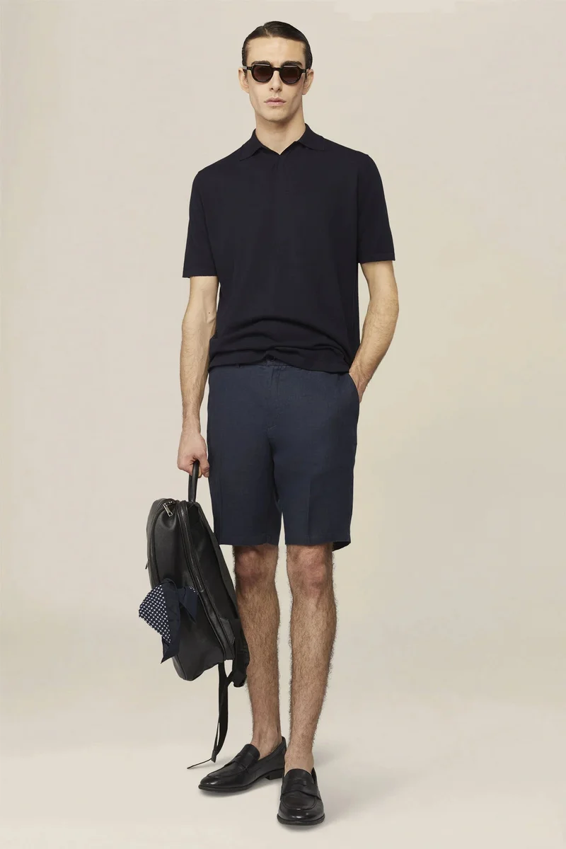 Doppelganger Blue Men's 100% cotton knit polo shirt with Derby collar - Blue Navy for Men | Best Price UAE