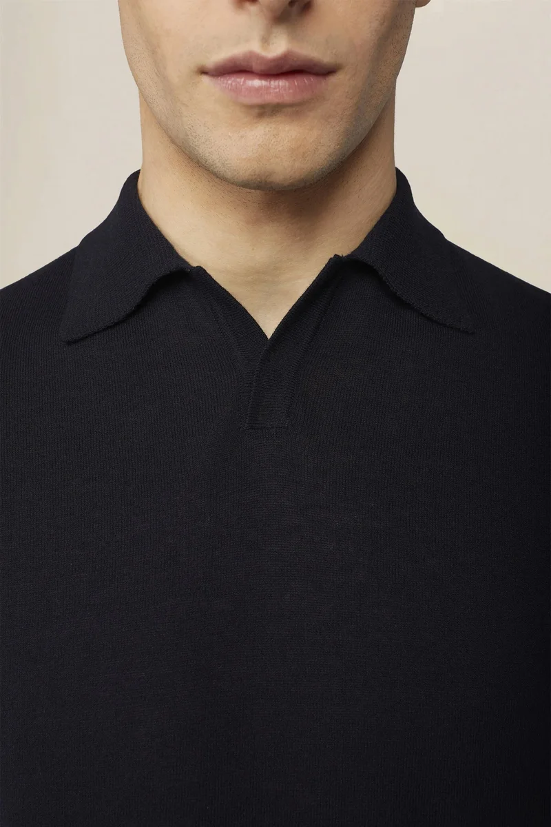 Doppelganger Blue Men's 100% cotton knit polo shirt with Derby collar - Blue Navy for Men | Best Price UAE