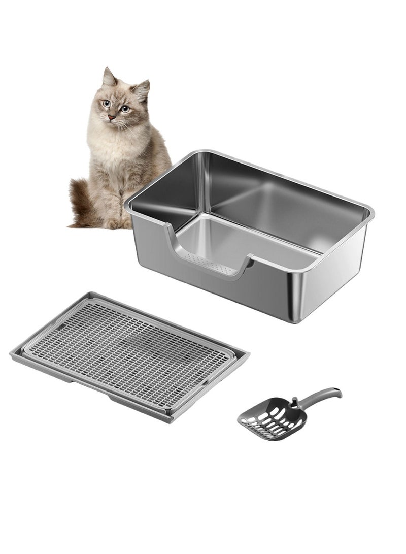 كيدل ﻿ الفولاذ المقاوم للصدأ قطة القمامة مربع مع مقطعة معدنية قطة القمامة وعاء القطط مرحاض رش-دليل وغير اللاصقة سهلة التنظيف - Image 1