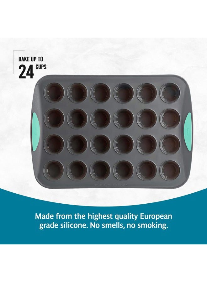 Trudeau Structure Silicone Muffin Pan, Pan-24 Cup, Grey/Mint - Image 3