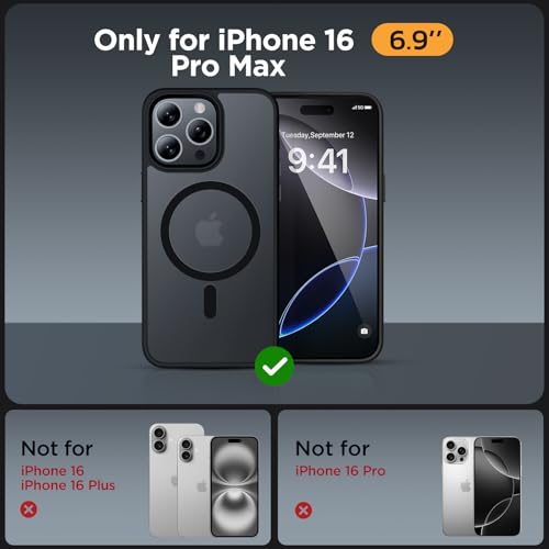 Miracase 2025 Upgraded Magnetic for iPhone 16 Pro Max Case, [Compatible with MagSafe] [Military-Grade Protection], Anti-Fingerprint, Slim Case for 16 Pro Max 6.9 inch with Screen Protector- Black - Image 2