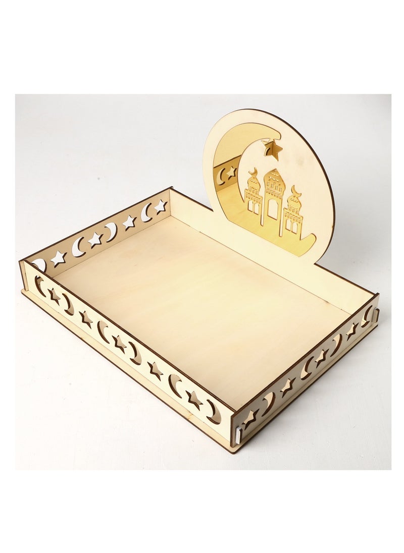 Y&D - Wooden Ramadan Table Tray Beige/Gold 35.8x25.9x3cm - Image 1