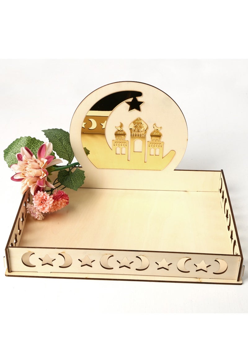 Y&D - Wooden Ramadan Table Tray Beige/Gold 35.8x25.9x3cm - Image 1