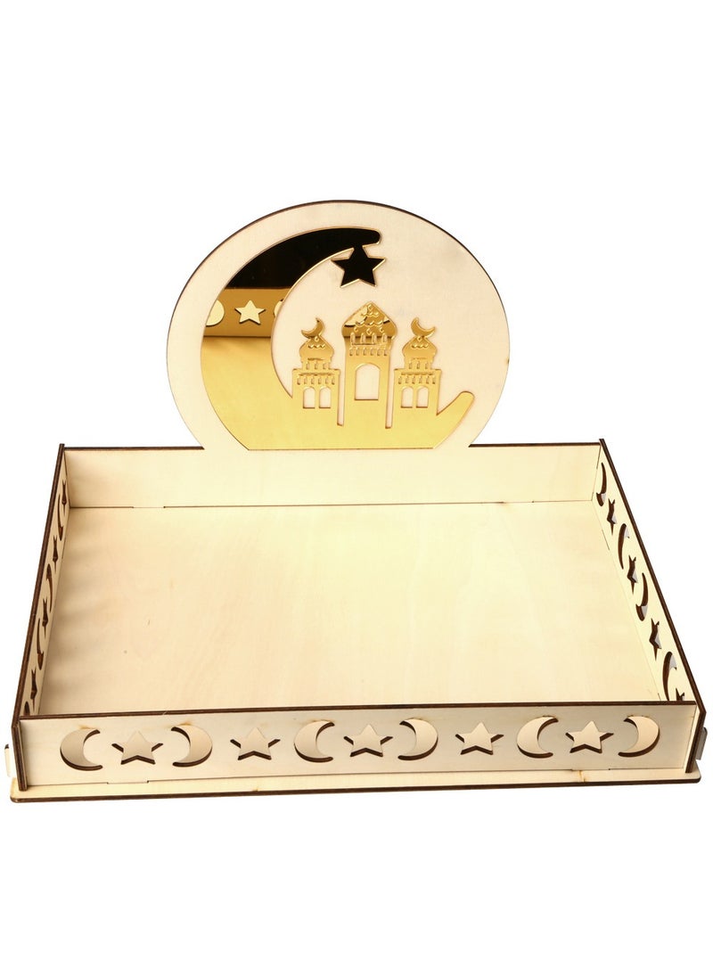 Y&D - Wooden Ramadan Table Tray Beige/Gold 35.8x25.9x3cm - Image 1