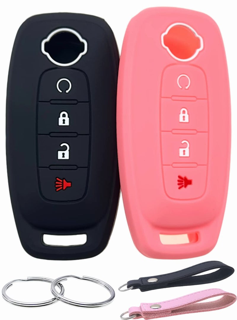 REPROTECTING Silicone Rubber Key Fob Cover Compatible with Nissan Pathfinder Rogue Kicks 2023 2024 2025 4 Buttons PinkBlack