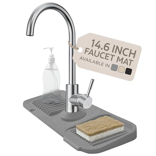 Linda's Essentials 14.6” Silicone Faucet Mat For Kitchen Sink, Kitchen Sink Splash Guard Behind Faucet, Kitchen Faucet Mat For Kitchen Sink, Kitchen Sink Faucet Mat Splash Guard and Sink Water Splash Guard (Gray) - Image 1