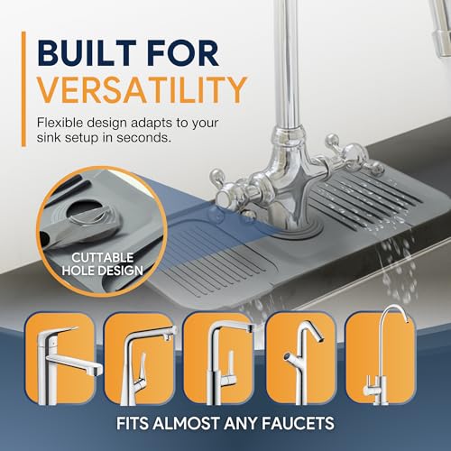 Linda's Essentials 14.6” Silicone Faucet Mat For Kitchen Sink, Kitchen Sink Splash Guard Behind Faucet, Kitchen Faucet Mat For Kitchen Sink, Kitchen Sink Faucet Mat Splash Guard and Sink Water Splash Guard (Gray) - Image 4