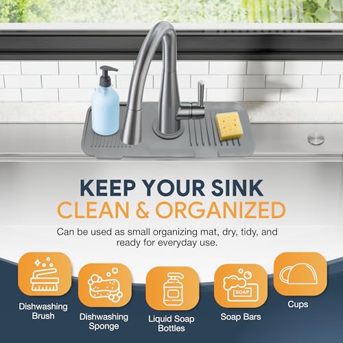 Linda's Essentials 14.6” Silicone Faucet Mat For Kitchen Sink, Kitchen Sink Splash Guard Behind Faucet, Kitchen Faucet Mat For Kitchen Sink, Kitchen Sink Faucet Mat Splash Guard and Sink Water Splash Guard (Gray) - Image 3