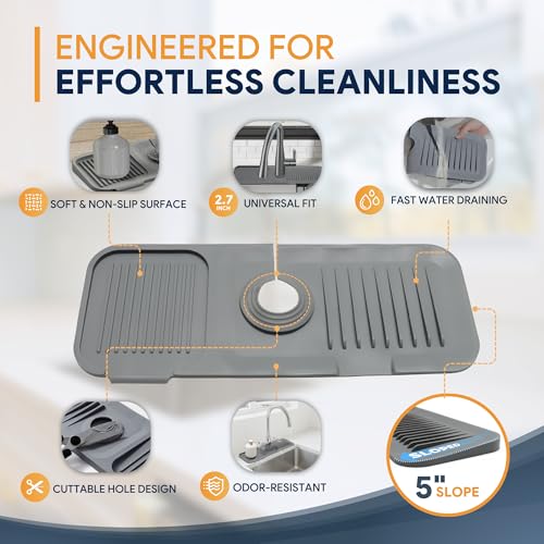 Linda's Essentials 14.6” Silicone Faucet Mat For Kitchen Sink, Kitchen Sink Splash Guard Behind Faucet, Kitchen Faucet Mat For Kitchen Sink, Kitchen Sink Faucet Mat Splash Guard and Sink Water Splash Guard (Gray) - Image 5