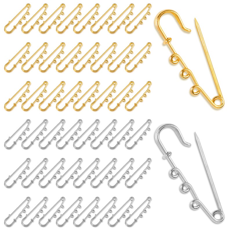 50 PCS Safety Pins Heavy Duty Safety Pins Metal Brooch Pin with Loops Kilt Pins Sock Pins Charms for Blankets Skirts Knitted Fabric Crafts Gold Silver
