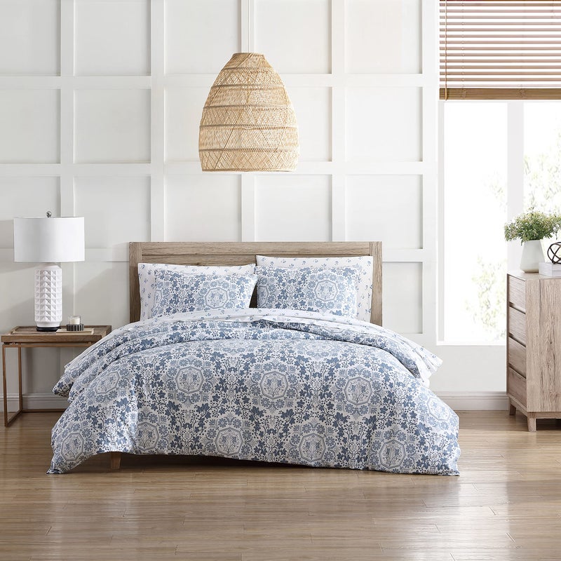Stone Cottage  Queen Duvet Cover Set Cotton Sateen Bedding with Matching Shams Ideal Bedding Set Caldecott Blue Queen
