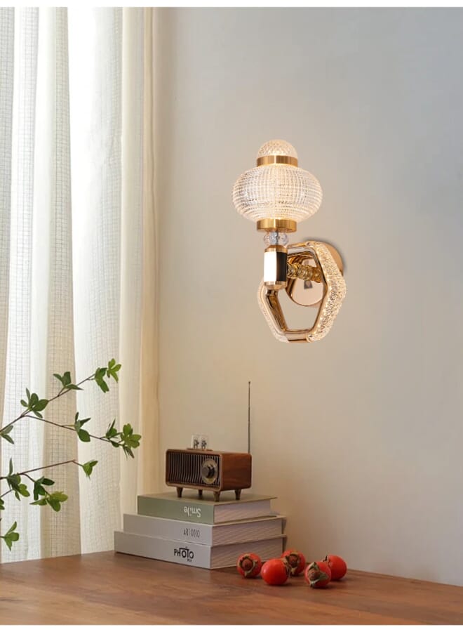 Best Power Modern LED Wall Light – Model 9852-W | 15W Decorative Wall Lamp with 3 Color Modes (White, Yellow, Creamy) | Crystal & Gold Finish | Indoor Sconce for Living Room, Bedroom & Hallways - Image 1