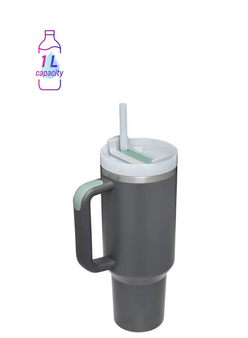 آذاد تمبلر 40 إتش زد كوب القهوة المثلج مع المقبض وكأس التفريغ بالفولاذ المقاوم للصدأ العازل بالقش لزجاجات المياه الساخنة والباردة