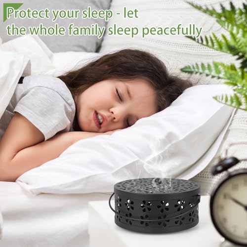 Whiidoom Portable Iron Mosquito Coil Holder with Handle Round Heat-Resistant Incense Holder (Black) - Image 3