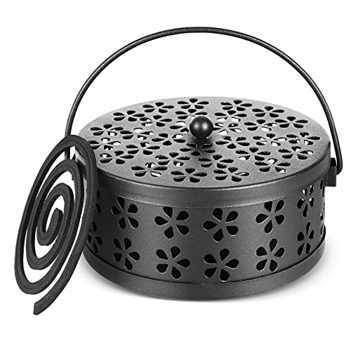 Whiidoom Portable Iron Mosquito Coil Holder with Handle Round Heat-Resistant Incense Holder (Black) - Image 1