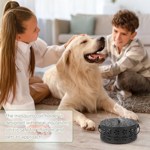 Whiidoom Portable Iron Mosquito Coil Holder with Handle Round Heat-Resistant Incense Holder (Black) - Image 5