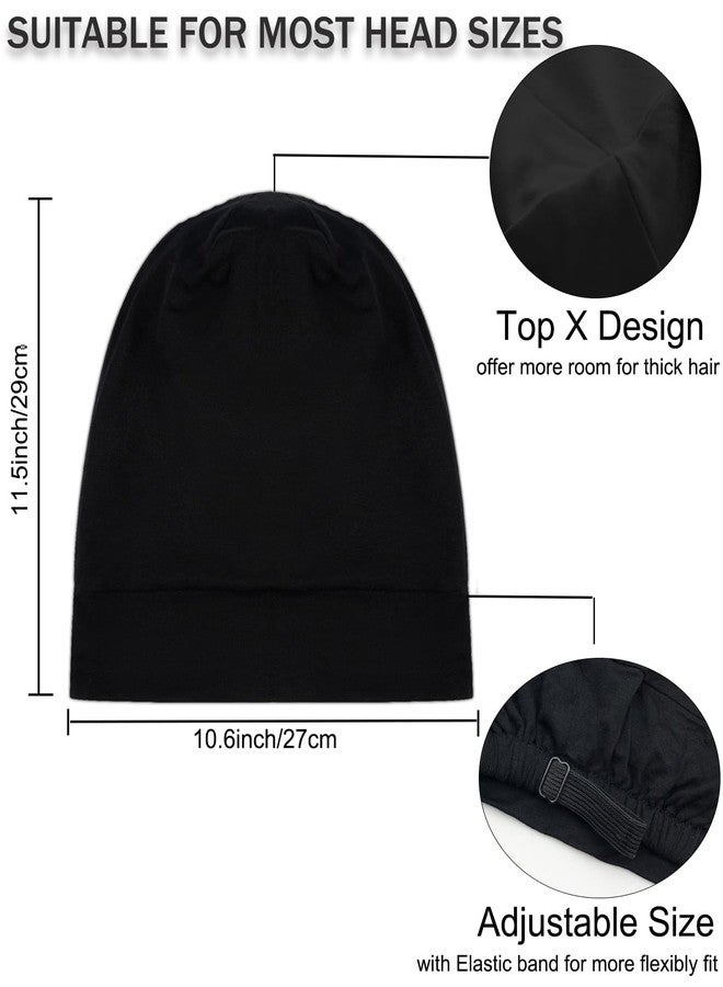 vidsel Sleep Cap Bonnet for Sleeping Black Women, Adjustable Cooling Ice Silk Lined Bonnet for Curly Braids Hair Cover Stay on All Night Cap Beanie Hat Black - Image 5
