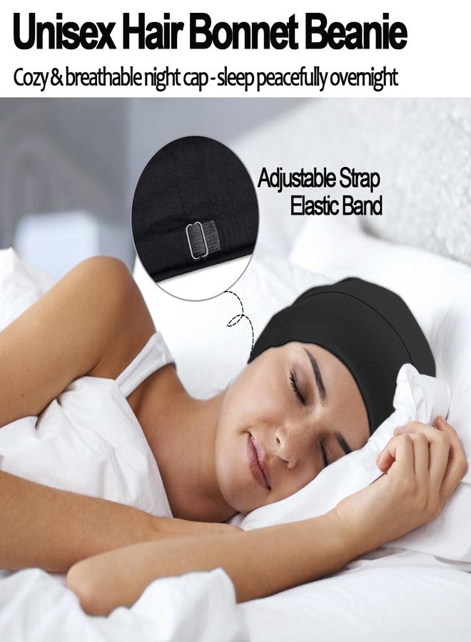 vidsel Sleep Cap Bonnet for Sleeping Black Women, Adjustable Cooling Ice Silk Lined Bonnet for Curly Braids Hair Cover Stay on All Night Cap Beanie Hat Black - Image 3