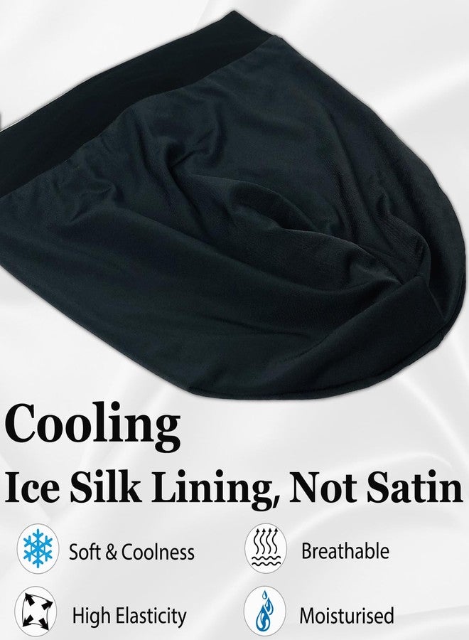 vidsel Sleep Cap Bonnet for Sleeping Black Women, Adjustable Cooling Ice Silk Lined Bonnet for Curly Braids Hair Cover Stay on All Night Cap Beanie Hat Black - Image 2