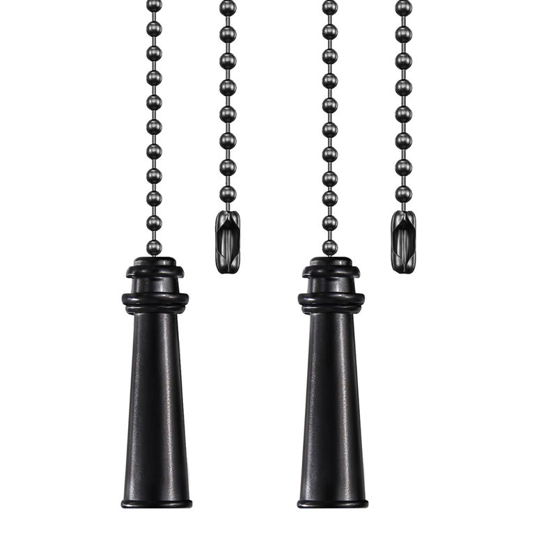 Dotlite 2Pack Metal Ceiling Fan Pull Chains 12inch Black Heavy Pulls Pendant Decorative Extension 3mm Beaded Fan Lighting Chain Extender Ornaments with Connector