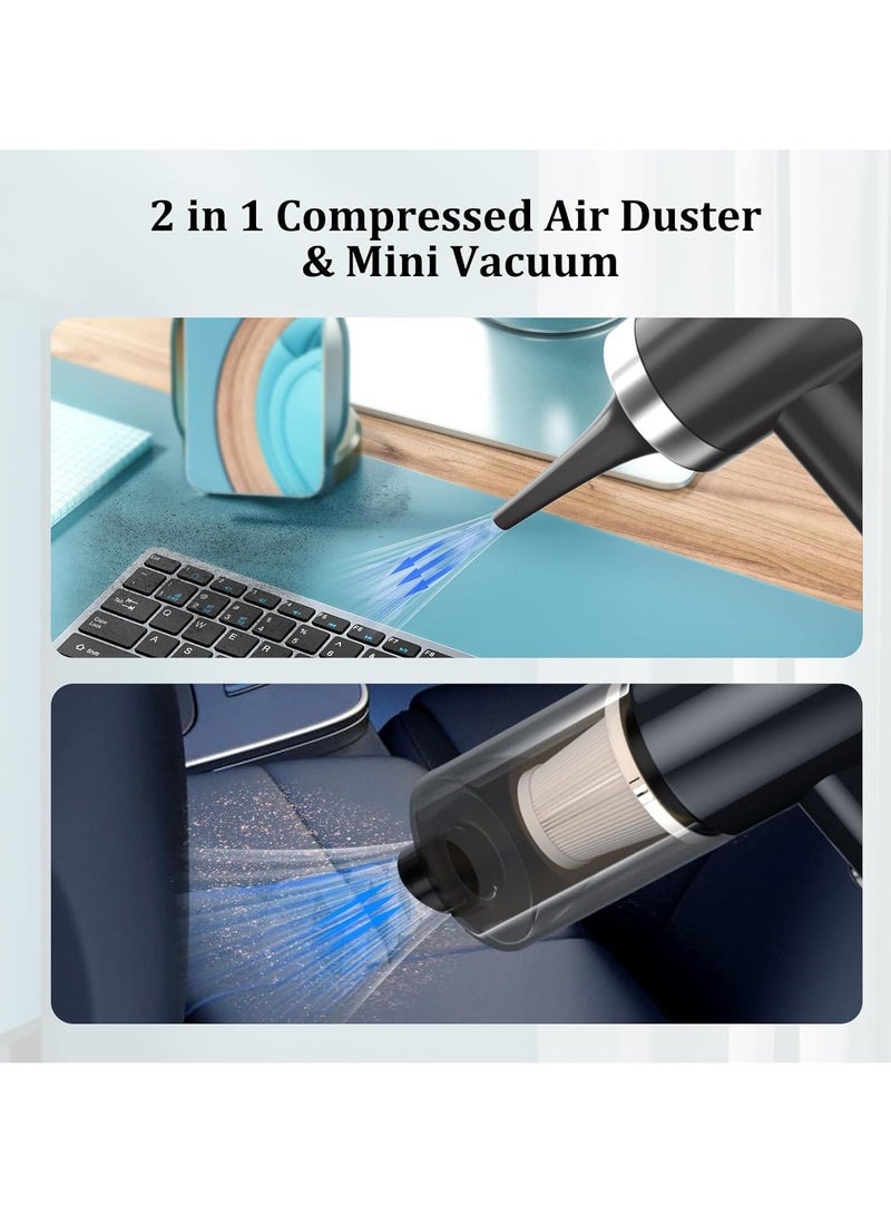 Excefore 2 in 1 Cordless Handheld Vacuum Cleaner and Air Duster, 8Kpa Foldable Mini Vacuum Rechargeable 52000RPM Air Duster Car Vacuum Portable Keyboard Cleaner Air Blower for Computer/Car/House - Image 2