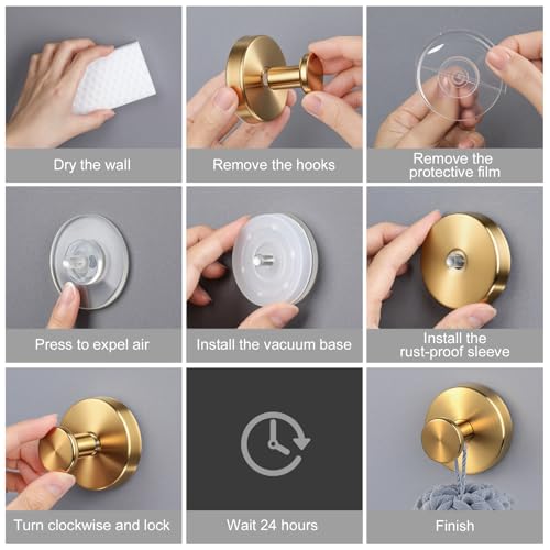 PZTO Suction Cup Hooks:Metal Hanger,for Galss Window Door & Tile Wall,Shower Bathroom Towel Holder Hanging Hook, 2 Pack (Antique Gold) - Image 5