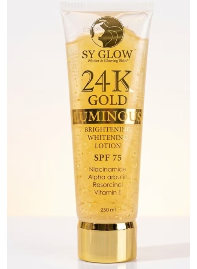 SY GLOW 24K Gold Luminous Brightening Whitening Lotion SPF 75 250 ml Moisturizing Body Lotion Sun Protection Glowing Smooth Skin Care - Image 1