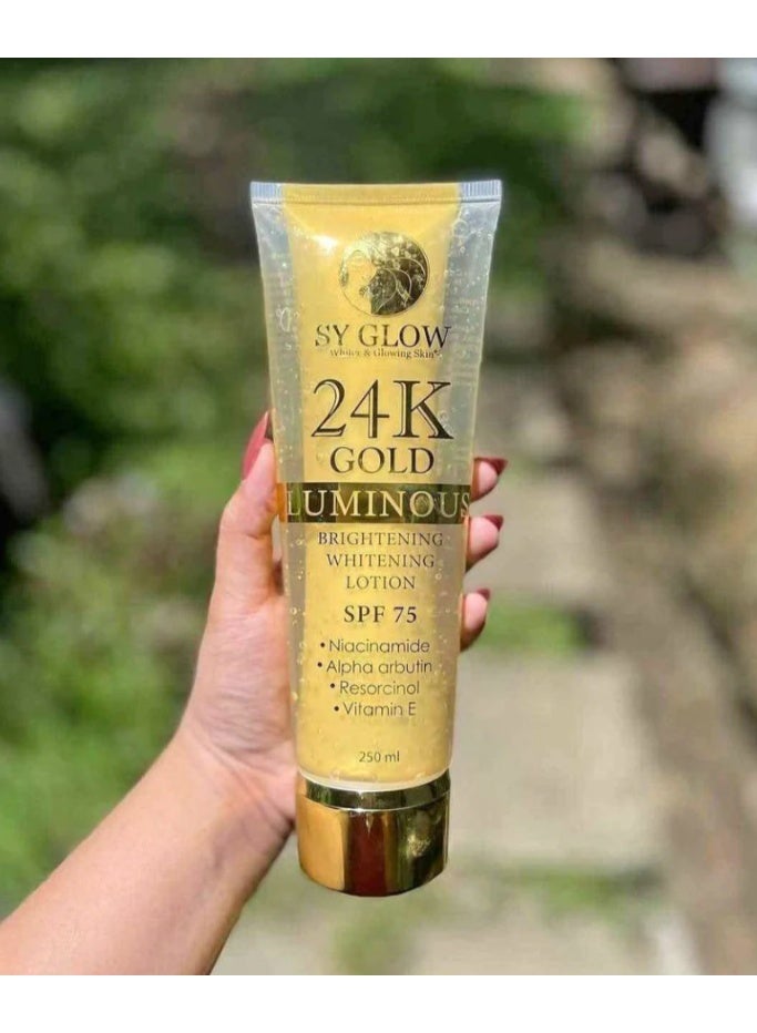 SY GLOW 24K Gold Luminous Brightening Whitening Lotion SPF 75 250 ml Moisturizing Body Lotion Sun Protection Glowing Smooth Skin Care - Image 2
