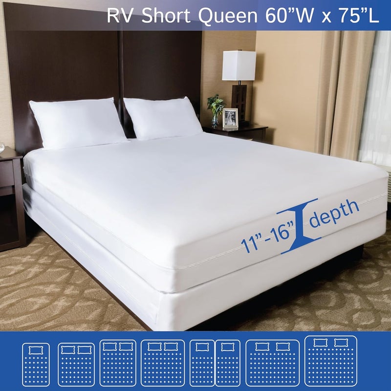 Four Seasons Essentials (RV Short Queen 150cm x 190cm ) - RV Short Queen Mattress Protector (150cm Wx 75"L) Bedbug Waterproof Zippered Encasement Hypoallergenic Premium Quality Cover Protects Against Dust Mites Allergens - Image 2