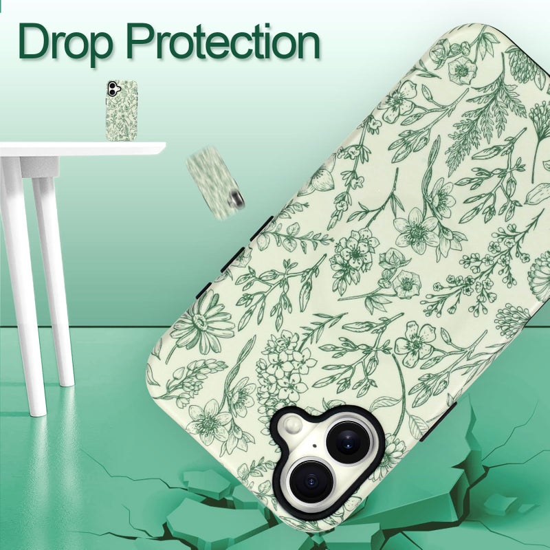 SOKAD Magnetic Sage Floral Phone Case for iPhone 17, Vintage Green Flower Pattern Compatible with Magsafe Matte Protective Case Cover with Screen Protector for Girls Women - Image 5