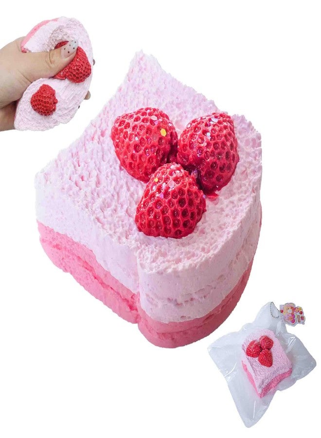 FLOVYN Strawberry Cake Taba Squishy Toy, Kawaii Pink Fidget Slow Rising Squeeze Stress Relief Premium Silicone Handmade with Decorative Strawberries Gift for Adults(Wenqing Strong) - Image 1