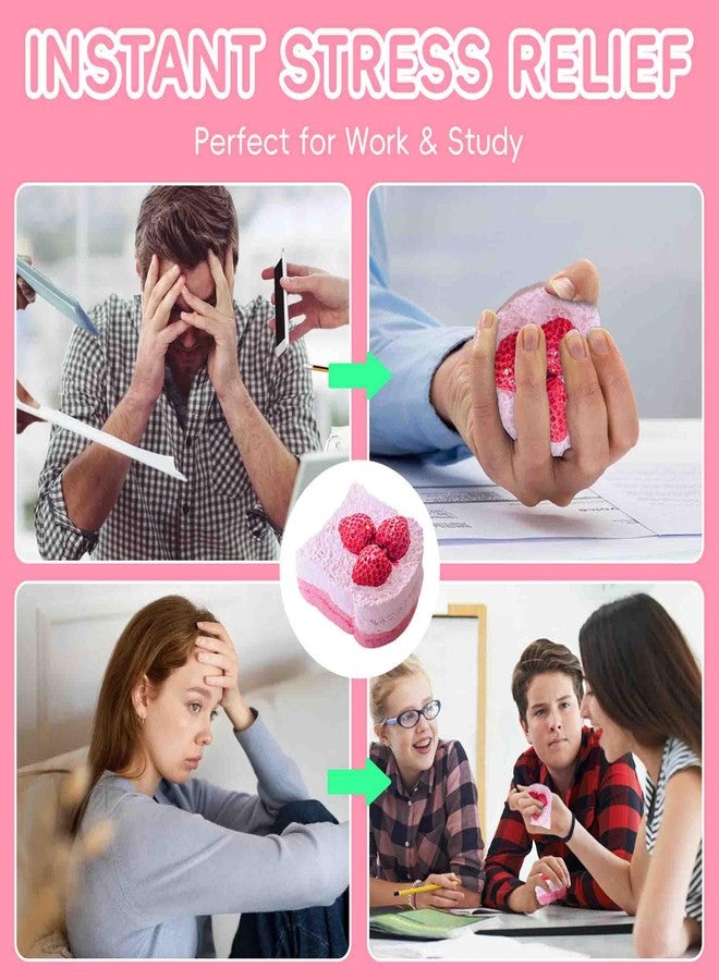 FLOVYN Strawberry Cake Taba Squishy Toy, Kawaii Pink Fidget Slow Rising Squeeze Stress Relief Premium Silicone Handmade with Decorative Strawberries Gift for Adults(Wenqing Strong) - Image 3