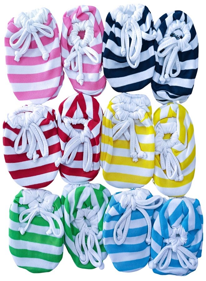 CUTEABLY Newborn Cotton Baby Mittens and Booties Set, Striped Socks, 0-6 Months, Unisex (PACK OF 4) - Image 1