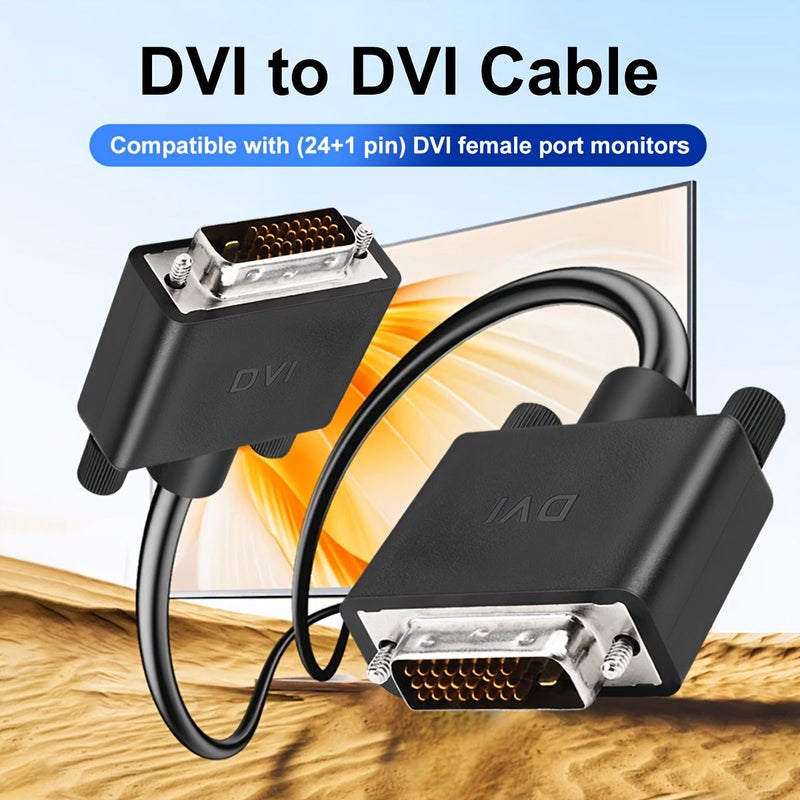 كابل DVI ذكر إلى ذكر بطول 3.3 قدم، كابل شاشة فيديو رقمي للحاسوب والتلفاز عالي الدقة وجهاز العرض والمسرح المنزلي - Image 2