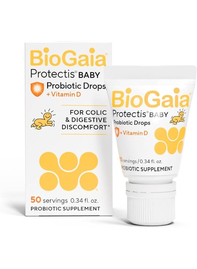 BioGaia قطرات بروبيوتيك بيوقايا بروتكتس للأطفال | تخفيف المغص والغازات + فيتامين د | آمن للمواليد الجدد | يخفف البكاء، والانزعاج، والمغص، والغازات، والتقيؤ، والإمساك | خالي من الألبان، وفول الصويا، والغلوتين | إمداد لمدة 50 يومًا | 10 مل - Image 1