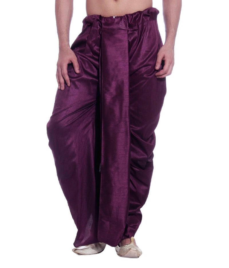 Royal Kurta Mens Cotton Silk Free Size Dhoti (Purple) - Image 5