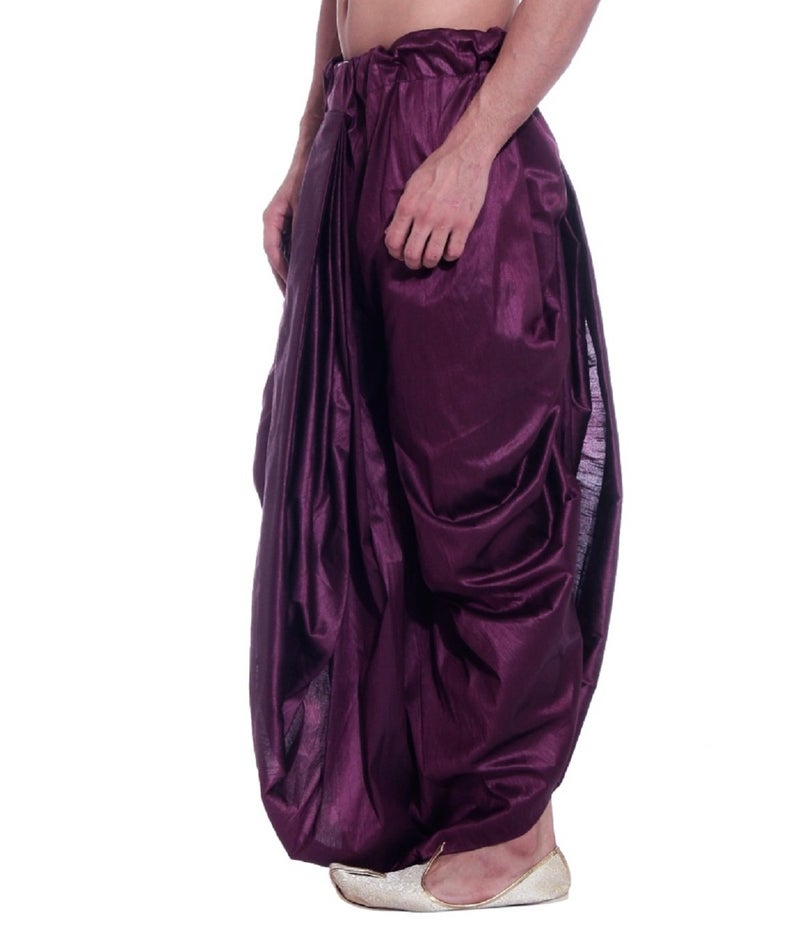 Royal Kurta Mens Cotton Silk Free Size Dhoti (Purple) - Image 2