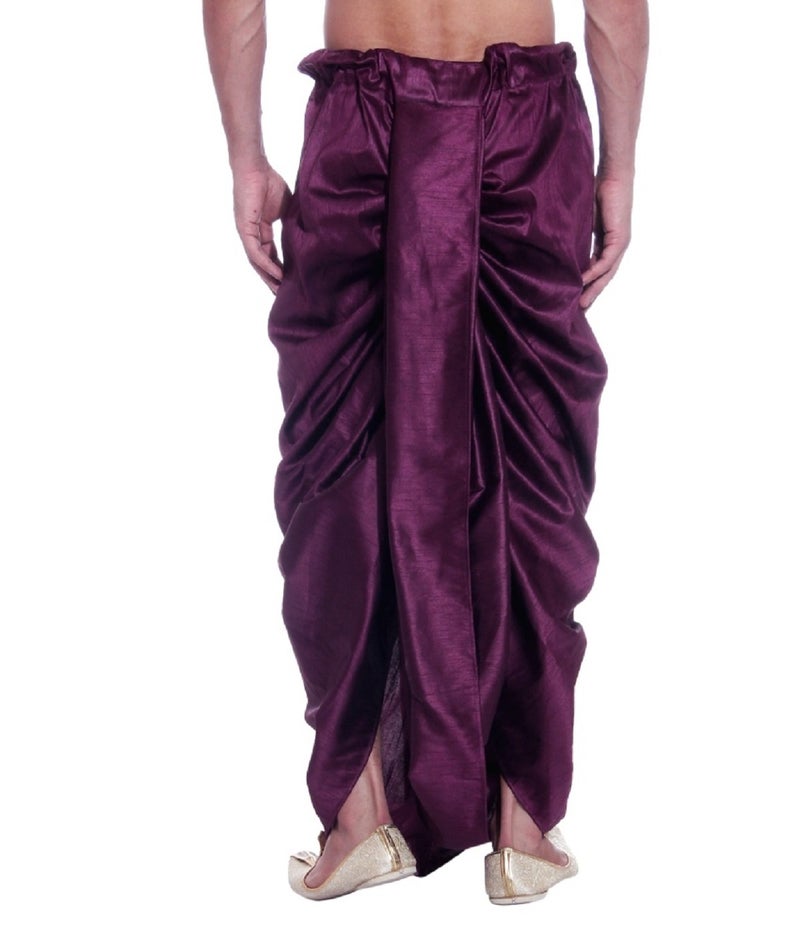 Royal Kurta Mens Cotton Silk Free Size Dhoti (Purple) - Image 3