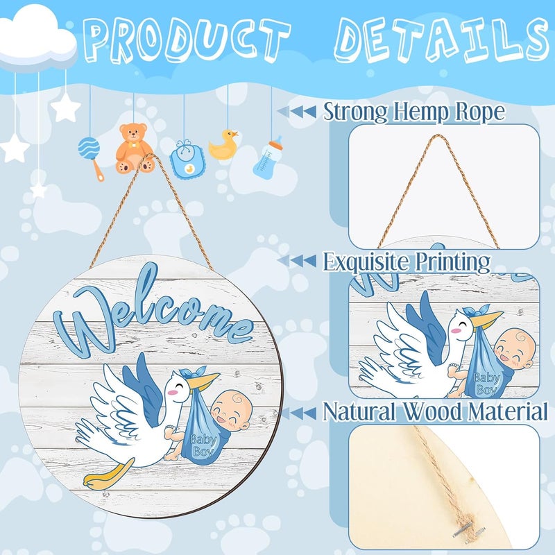 Chunful لافتة ترحيب للرضع من تشنفول - لافتة كشف جنس الطفل - زينة دائرية خشبية ريفية للمنزل - زينة باب العطلات لحفلات استقبال المواليد - Image 3