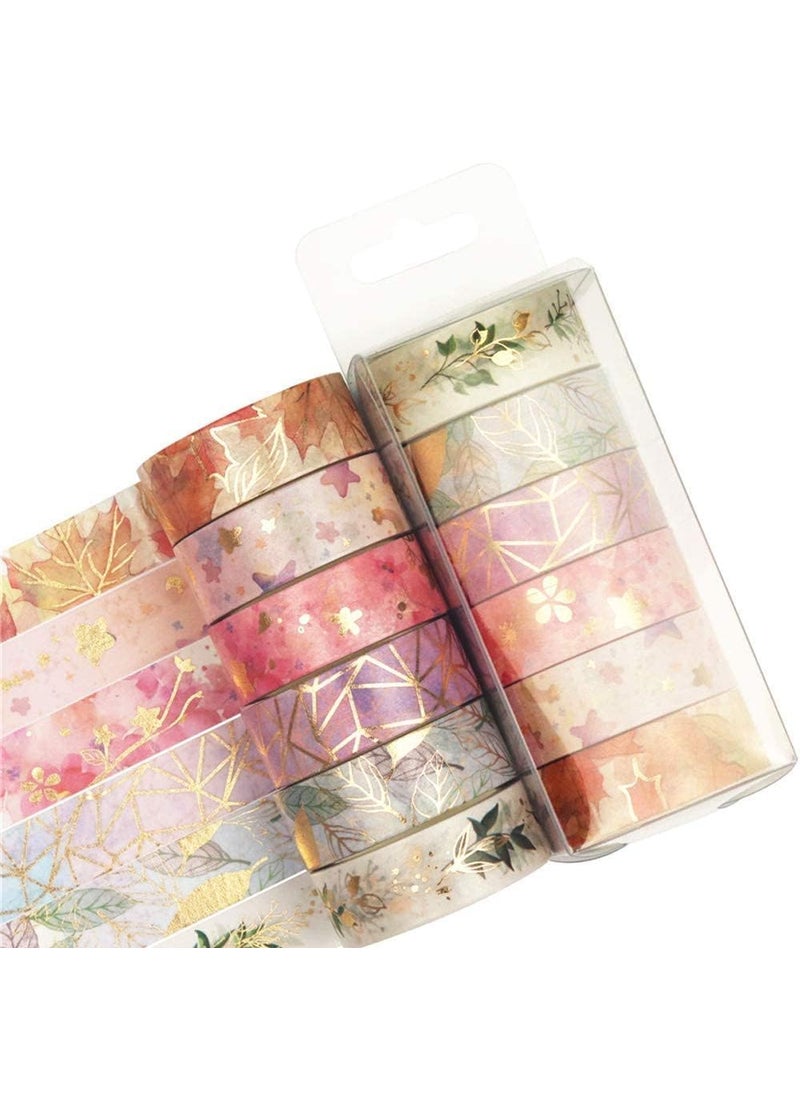 Foxelli FOXELLI Decorative Tape For Arts Diy Crafts Journal Supplies Planners Scrapbook Cardgift Wrapping 15mm Floral Gold Washi Tape Set 6 Rolls Gold Foil Masking  - Image 2