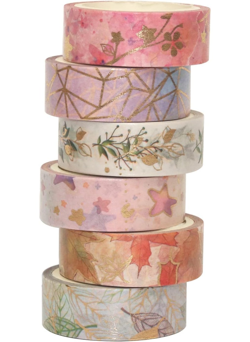 Foxelli FOXELLI Decorative Tape For Arts Diy Crafts Journal Supplies Planners Scrapbook Cardgift Wrapping 15mm Floral Gold Washi Tape Set 6 Rolls Gold Foil Masking  - Image 3